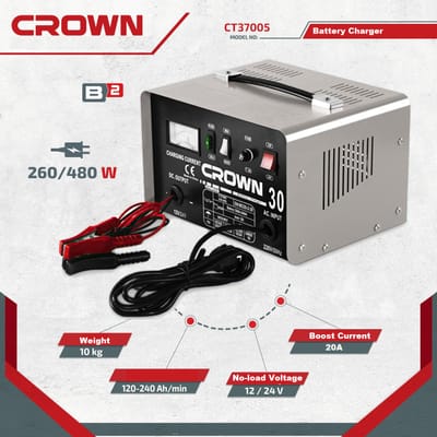 CROWN CT37005 Battery Charger, 12/24V, 16A, 260W - 480W, Charging Capacity : 120-240Ah; CT37005_img_1