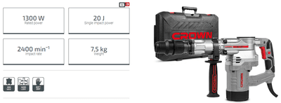 CROWN CT18173M Demolition Hammer, 1300W, 20J, 7.5kg, SDS-Max; CT18173M_img_2