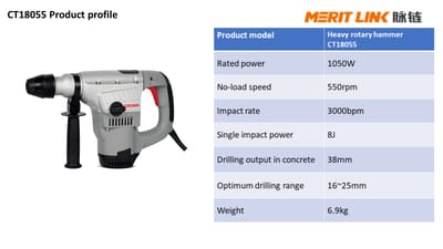 CROWN CT18055 Professional Rotary hammer, 38mm, 1050W, 8J; CT18055_img_2