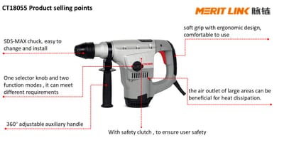 CROWN CT18055 Professional Rotary hammer, 38mm, 1050W, 8J; CT18055_img_3