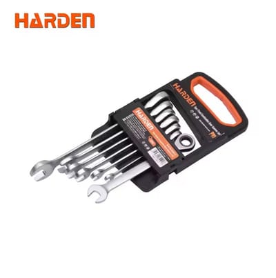 Harden 7Pcs Fixed Combination Gear Spanner Set, Metric Ratcheting Wrench Ring n Open End Ratchet Spanner Set 540117_img_0