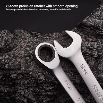 Harden 7Pcs Fixed Combination Gear Spanner Set, Metric Ratcheting Wrench Ring n Open End Ratchet Spanner Set 540117_img_4
