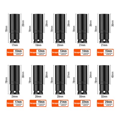 Harden 10Pcs Impact Socket Set, 1/2"Drive, Deep, Industrial quality, Model: 537020_img_3
