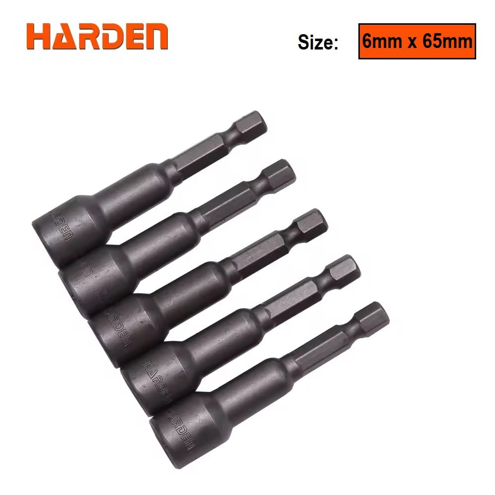 HARDEN 5Pcs Magnetic Nut Drivers Socket 65mm Long (6mm | 8mm | 10mm | 12mm | 14mm) Roofing Socket, Drill Bit Adapter Hex Socket Sleeve Nozzles; Model: 550621 | 550622 | 550624 | 550625 | 550626