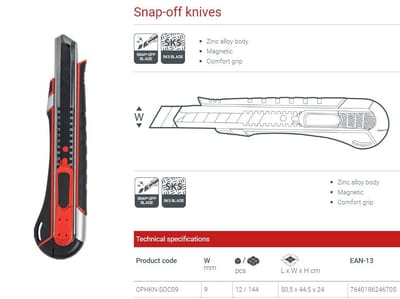 CROWN Professional Snap-Off Knife, 9mm, Zinc alloy+TPR, SK5; CPHKN-SOC09_img_4