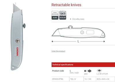 CROWN Professional Retractable knife Anti Cutter Utility knife, Zinc alloy; CPHKN-RTB6_img_4