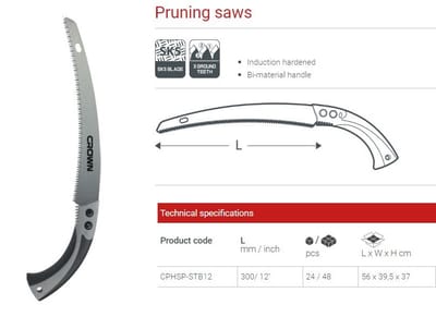 Crown 12" Pruning Saw ( Lopping Saw ), 6T, SK5, 300mm; CPHSP-STB12_img_3