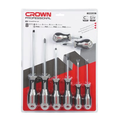 CROWN Professional 8 pcs Screwdriver set, 8pcs, CR-V, Chrome plated; CPHDS-AX08_img_0