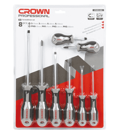 CROWN Professional 8 pcs Screwdriver set, 8pcs, CR-V, Chrome plated; CPHDS-AX08_img_3