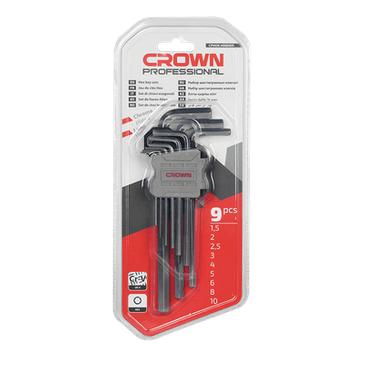 CROWN Professional 9pcs Hex key set ( Short | Long | Extra Long ), Flat head, CR-V, 9pcs; CPHOK-HMAX09_img_7