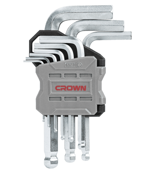 CROWN Professional 9pcs Hex key set ball head ( Short | Long | Extra Long ), Ball head, CR-V, Ball head; CPHOK-BMAX09
