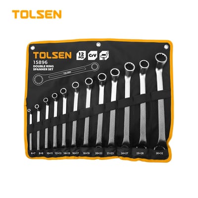 TOLSEN 15896 12Pcs Double Ring Spanner Set, Chrome Plated, Satin Finish, DIN838 | Sizes 6×7 to 30×32mm | Model: 15896_img_0