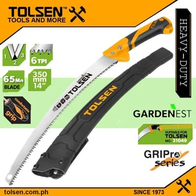 TOLSEN 31046 Garden Pruning Saw | 14" (350mm) | 6TPI 65Mn Blade | Hard Casing (Scabbard) | Compatible with Telescopic Handle | Model: 31046_img_0