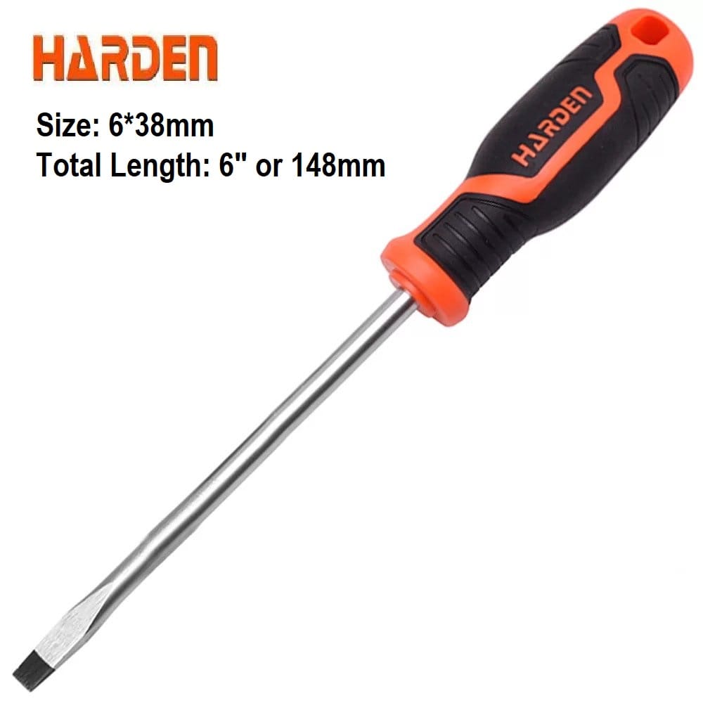 HARDEN Slotted Magnetic Screwdriver ( 1.5" | 4" | 6" | 8" | 10" | 12" ), Flat Screw driver with strong magnet & CRV; Model: 550251 | 550253 | 550255 | 550256 | 550257 | 550258