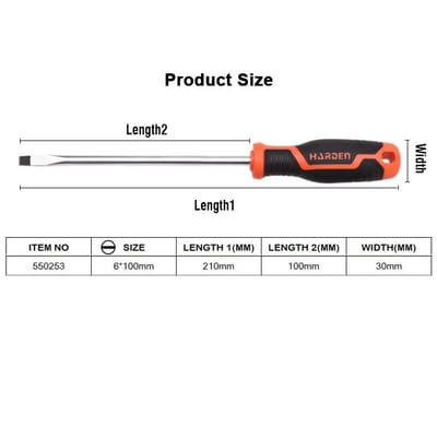 HARDEN Slotted Magnetic Screwdriver ( 1.5" | 4" | 6" | 8" | 10" | 12" ), Flat Screw driver with strong magnet & CRV; Model: 550251 | 550253 | 550255 | 550256 | 550257 | 550258_img_10