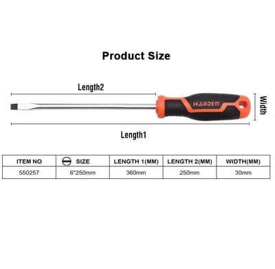 HARDEN Slotted Magnetic Screwdriver ( 1.5" | 4" | 6" | 8" | 10" | 12" ), Flat Screw driver with strong magnet & CRV; Model: 550251 | 550253 | 550255 | 550256 | 550257 | 550258_img_16