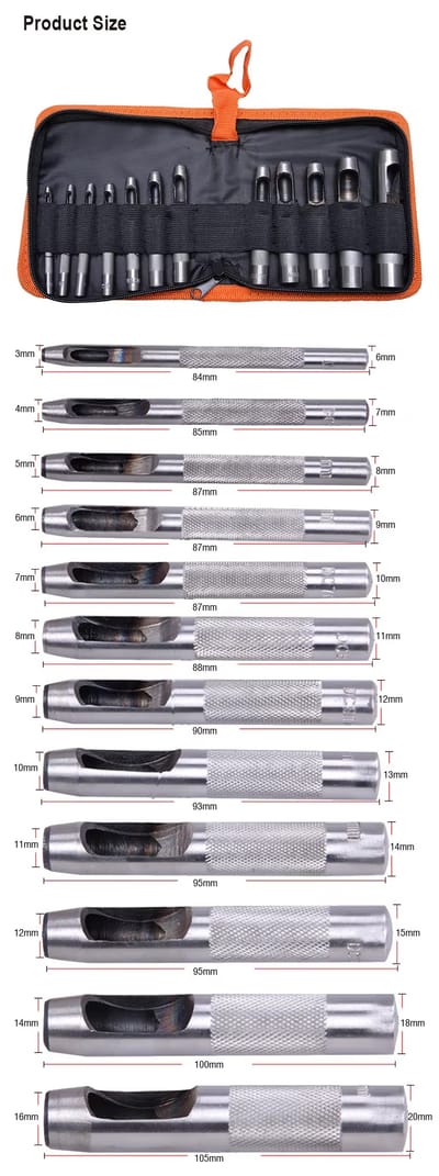 HARDEN 12pcs Hollow Punch Set (3 -16 mm), Leather Puncher; 610848_img_5
