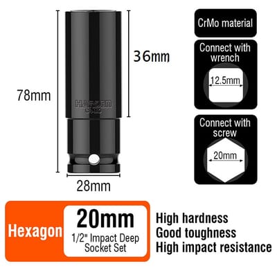HARDEN 1/2" Drive Impact Deep Socket ( 8 | 10 | 11 | 12 | 13 | 14 | 15 | 16| 17 | 18 | 19| 20 | 21 | 22 | 23 | 24 | 25 | 26 | 27 | 28 mm ), Long Socket, 6PT; Model: 536538 to 536558_img_21