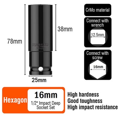 HARDEN 1/2" Drive Impact Deep Socket ( 8 | 10 | 11 | 12 | 13 | 14 | 15 | 16| 17 | 18 | 19| 20 | 21 | 22 | 23 | 24 | 25 | 26 | 27 | 28 mm ), Long Socket, 6PT; Model: 536538 to 536558_img_25