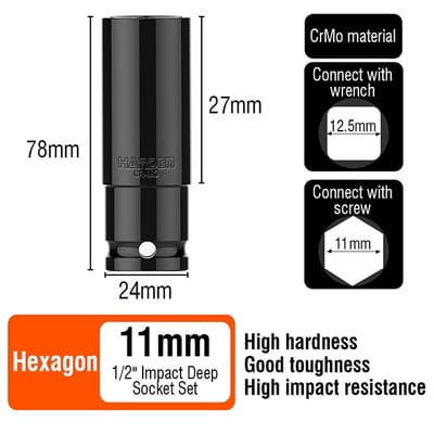 HARDEN 1/2" Drive Impact Deep Socket ( 8 | 10 | 11 | 12 | 13 | 14 | 15 | 16| 17 | 18 | 19| 20 | 21 | 22 | 23 | 24 | 25 | 26 | 27 | 28 mm ), Long Socket, 6PT; Model: 536538 to 536558_img_30