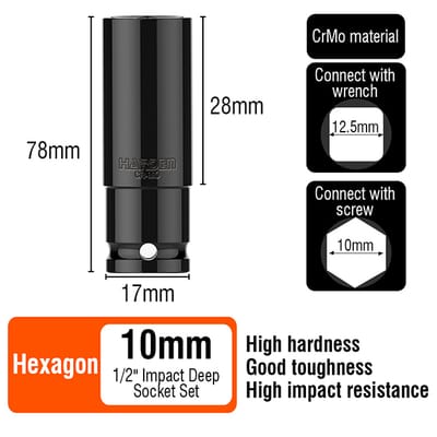HARDEN 1/2" Drive Impact Deep Socket ( 8 | 10 | 11 | 12 | 13 | 14 | 15 | 16| 17 | 18 | 19| 20 | 21 | 22 | 23 | 24 | 25 | 26 | 27 | 28 mm ), Long Socket, 6PT; Model: 536538 to 536558_img_31