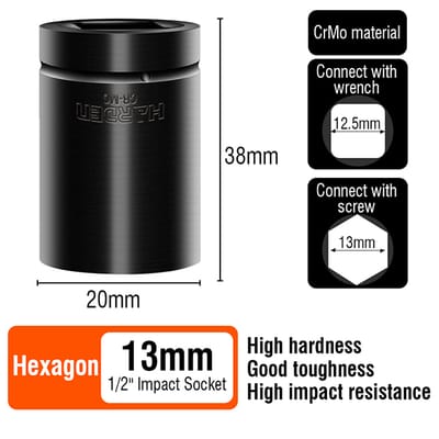 HARDEN Impact Short Socket 1/2" Drive ( 8 | 9 | 10 | 11 | 12 | 13 | 14 | 15 | 16 | 17 | 18 | 19 | 21 | 22 | 23 | 24 | 27 | 30 | 32 mm ), Short Socket, 6PT; Model: 536508 to 536532_img_17