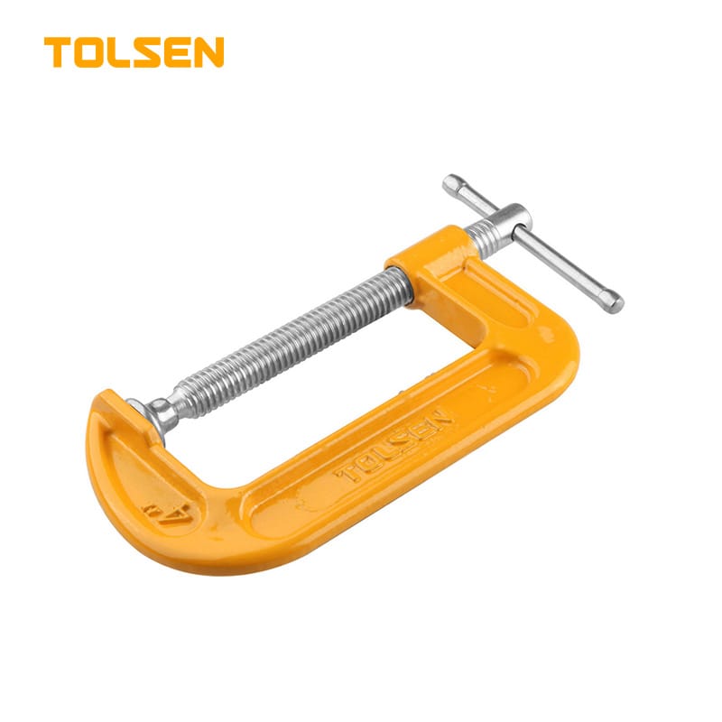 TOLSEN 10113 G-Clamp, 4" (100mm), Zinc Plated Thread Bar, Yellow Powder Coated | Model: 10113