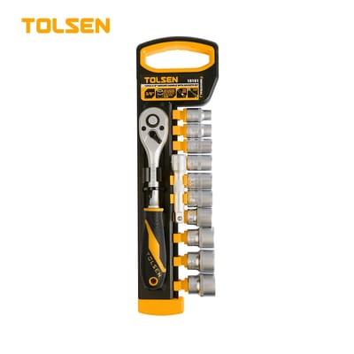 TOLSEN 15151 12Pcs 3/8" Drive Ratchet Handle with Socket Set, Quick Release, 72-Tooth, CrV Steel, Industrial Series; Model: 15151_img_0