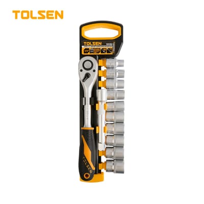 TOLSEN 15152 12Pcs 1/2" Drive Ratchet Handle with Socket Set | Quick Release | 72-Tooth | CrV Steel | Industrial Series | Model: 15152_img_0