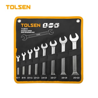 TOLSEN 15891 8Pcs Double Open End Spanner Set, Chrome Plated, Satin Finish, DIN3110 | Sizes 6×7 to 20×22mm | Model: 15891_img_0