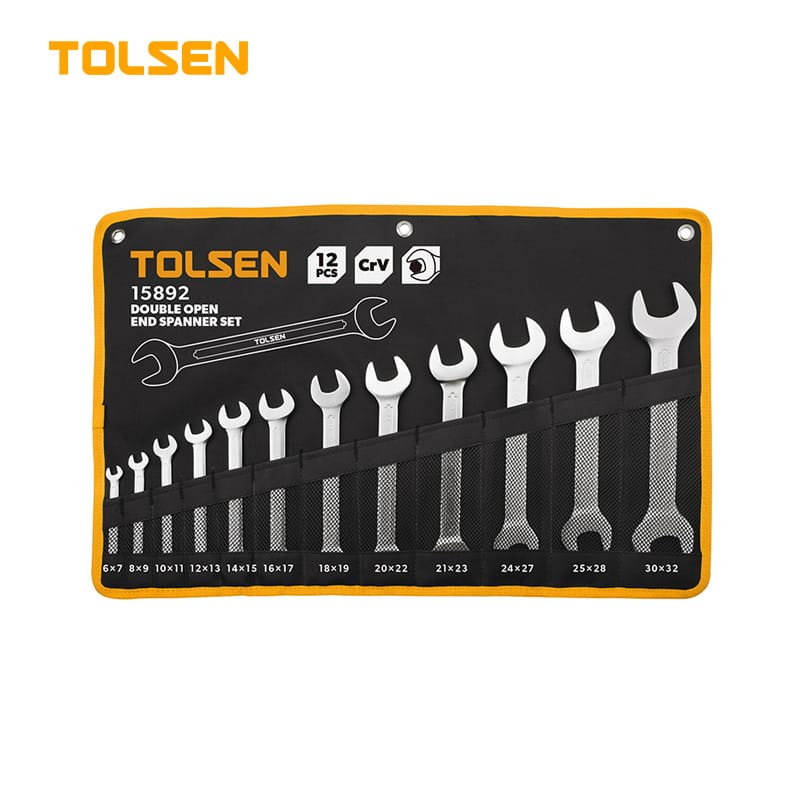 TOLSEN 15892 12Pcs Double Open End Spanner Set | Chrome Plated | Satin Finish | DIN3110 | Sizes 6×7 to 30×32mm | Model: 15892