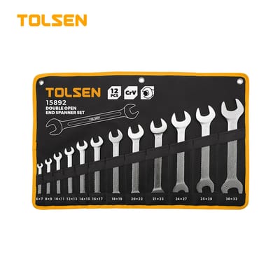 TOLSEN 15892 12Pcs Double Open End Spanner Set | Chrome Plated | Satin Finish | DIN3110 | Sizes 6×7 to 30×32mm | Model: 15892_img_0