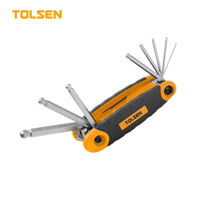 TOLSEN 20068 8Pcs Folding Ball Point Allen Hex Key Set, CrV Steel, Heat Treated, Chrome Plated, Sizes 1.5-8mm | Model: 20068_img_0