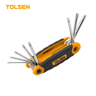 TOLSEN 20069 8Pcs Folding Torx Star Hex Key Set, CrV Steel, Heat Treated, Chrome Plated, Sizes T9–T40, Model: 20069_img_1