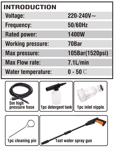 HARDEN 1400W High Pressure Washer, 105Bar( 1520psi ), Car Washer, Bike Washer 753714_img_1