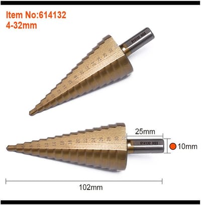 HARDEN Step Drill Bit | 4–32mm Range | 2mm per Step | Titanium Coated HSS | Model: 614132_img_3