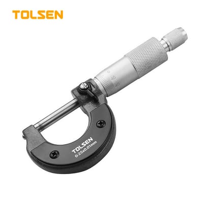 TOLSEN 35055 Micrometer, 0-25mm, Accuracy 0.01mm, Carbide Measuring Face, Chrome-Plated Frame, Ratchet Stop, Includes Case | Model: 35055_img_0