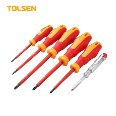 Tolsen 6Pcs VDE Power Insulated 1000V Flat Phillips Handle Screwdrivers Set Model: 38013_img_0