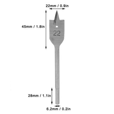 HARDEN Flat Wood Bit, ( 10 | 12 | 14 | 16 | 18 | 19 | 20 | 22 | 25mm ), length 150mm, 1/4" hex shank; 613010_img_15