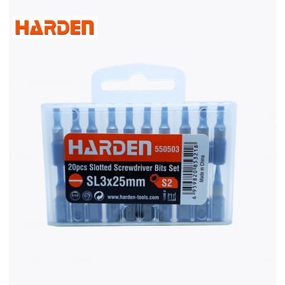 HARDEN Flat Screwdriver Bits Set 20 Pcs – Magnetic SL3 & SL6 (25mm) with Plastic Box; Model 550503 / 550506_img_0