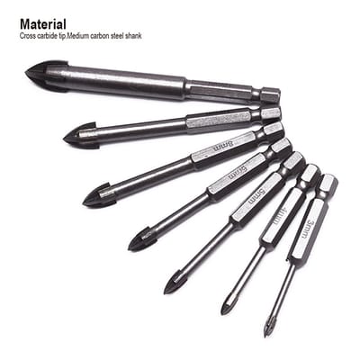 HARDEN Glass & Tiles Drill Bit ( 3 | 4 | 5 | 6 | 7 | 8 | 10 | 12mm ), porcelain marble tile glass drilling Hex shank cross tip drill bit; 613103 - 613112_img_5