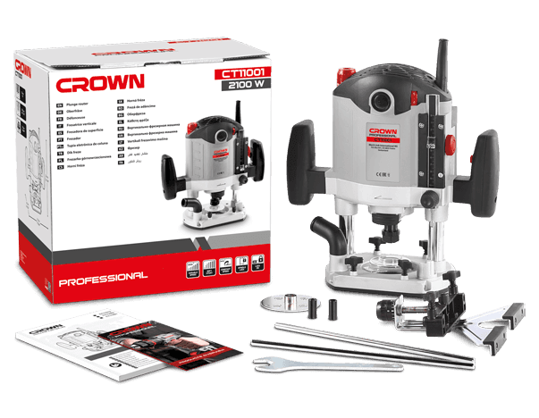 CROWN CT11001 Professional Plunge Router, 2100W, 12mm; CT11001