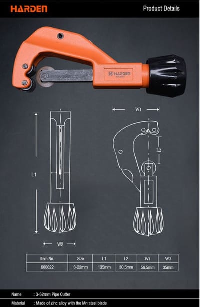HARDEN 3-32mm Zinc Alloy Pipe Cutter tube cutter for Aluminium, PPR plastic, Brass tube and pipe cutting Professional; Model: 600822_img_5