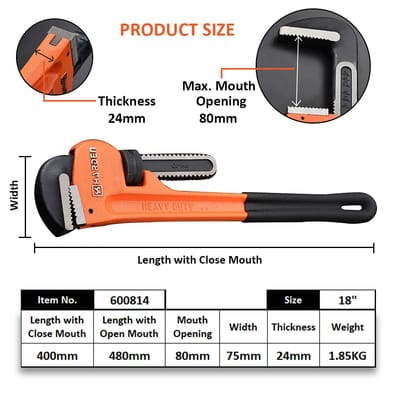 HARDEN Pipe Wrench (8" | 10" | 12" | 14" | 18" | 24" | 36" | 48"), Professional Heavy Duty Chrome Vanadium; 600810 - 600817_img_7