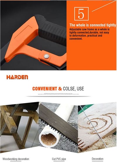 HARDEN 12” Square Hacksaw Frame, Aluminium D Type Handle, High Tension Hacksaw Frame with Front Grip, 45° and 90° Cutting Angle Design, Professional quality; 610705_img_6