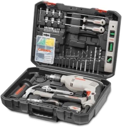 CROWN CK10-XA98 Professional Impact Drill With 98pcs Set of Tools & Accessories, Electric drill set, Model: CK10-XA98_img_0