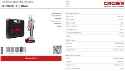 CROWN,CT29001HX,Professional Cordless shears ( 1Battery, 1Charger included), 20V, 30mm, 2600 N; CT29001HX-2S BMC_img_3