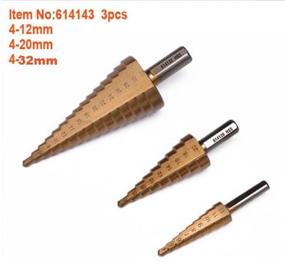 HARDEN 3 Pcs Step Drill Bit Set | Titanium Coated HSS | Multi-Range Hole Enlargement | Model: 614143_img_0