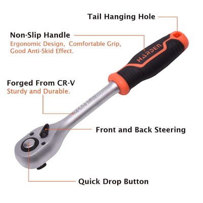 HARDEN Professional Ratchet Handle ( 1/4" | 3/8" | 1/2" | 3/4" ), Quick Release Ratchet Wrench with Grip Handle 535303 | 535403 | 535503 | 535504 | 535601_img_8