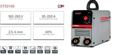 CROWN CT33100 Professional Inverter DC MMA Welding Machine, 160-265V, 30-200A, 2.5-4mm; CT33100_img_7